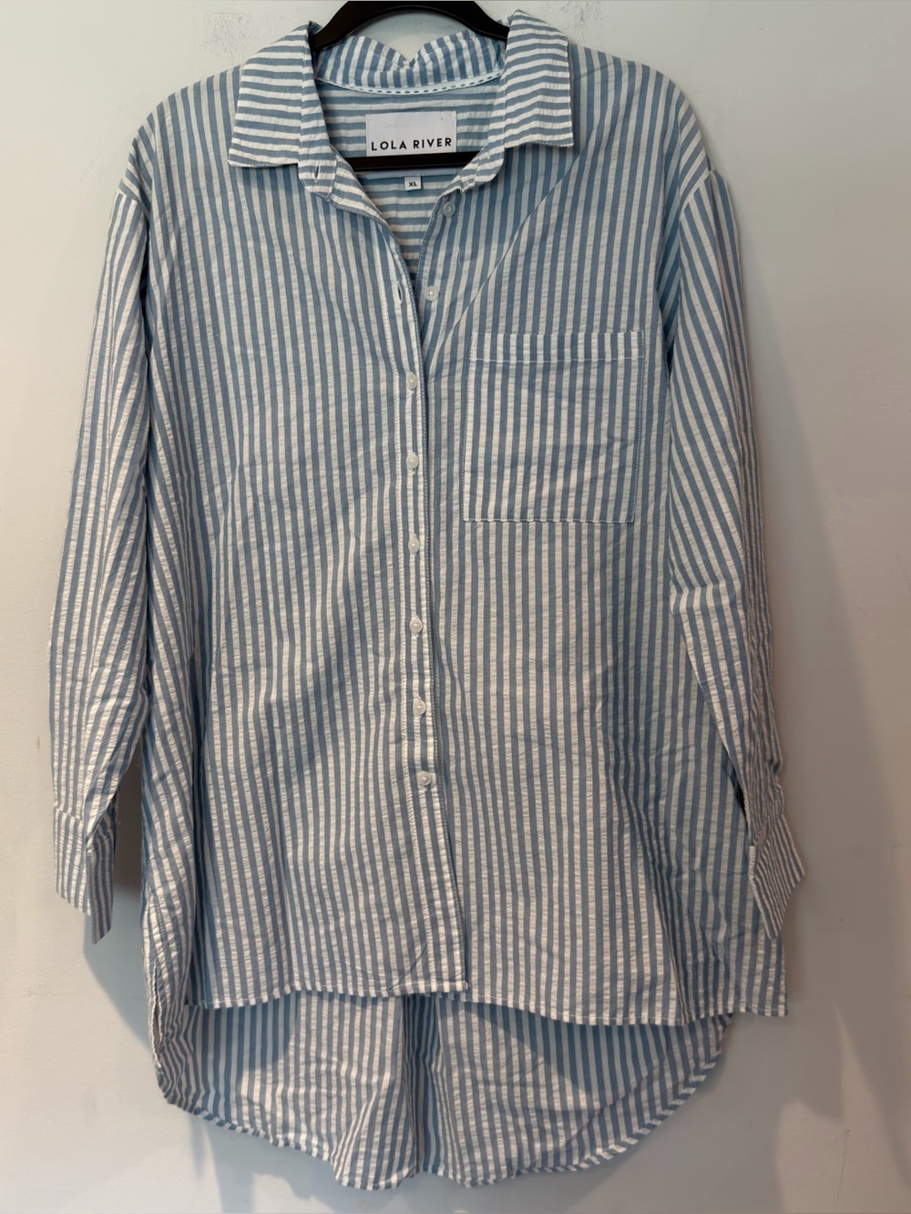 Lola River Women's Blue and White Striped Button-Up Shirt